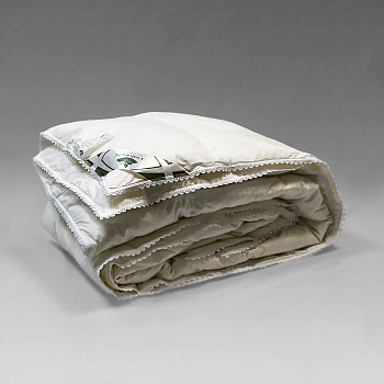 Одеяло Natures Идеальное приданое ИП-О-7-2, двуспальное, пуховое, кассетное, всесезонное, 200х220 см, белое, декорировано кружевом