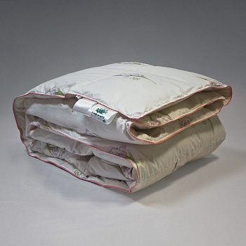 Одеяло Natures Царственный Ирис ЦИ-О-5-3, полуторное, пуховое, кассетное, всесезонное, 150х200 см, белое с розовым кантом